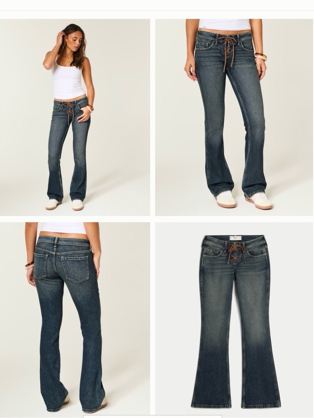 Hollister Dark Wash Lace-Up Flare Jeans - Blue